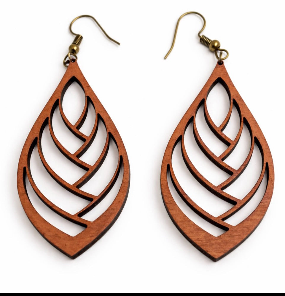 Herringbone Pattern Wood Earrings