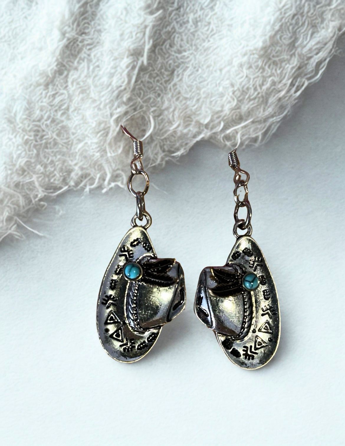 Silver Cowboy Hat Earrings
