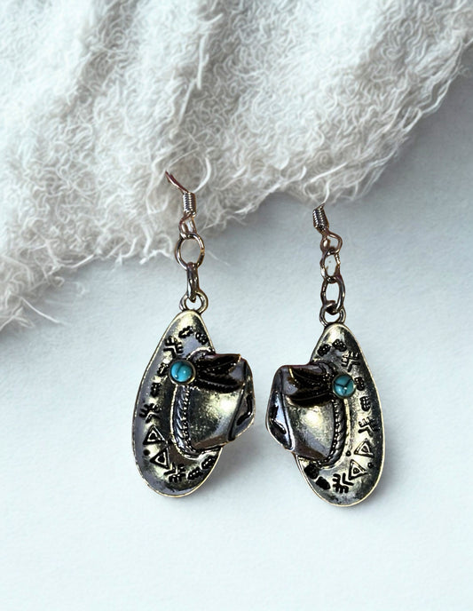 Silver Cowboy Hat Earrings