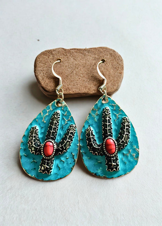 Southwest Cactus Teardrop Earrings